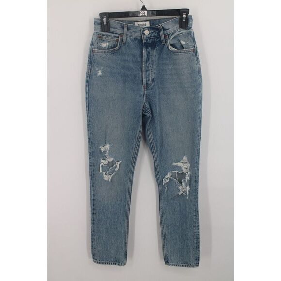 AGOLDE Fen Jean Sz24 High Rise Tapered Leg Denim Distressed Button Fly - Picture 1 of 10